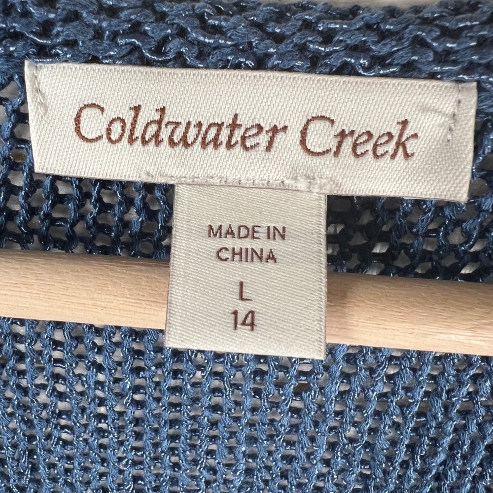 Coldwater Creek Blue Cardigan Sweater Open Knit Front Twist Detail Women L 14‎ - Picture 6 of 9